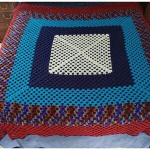 F/Q Granny Core Vintage Afghan Crochet Handmade Blanket One Big Granny Square!